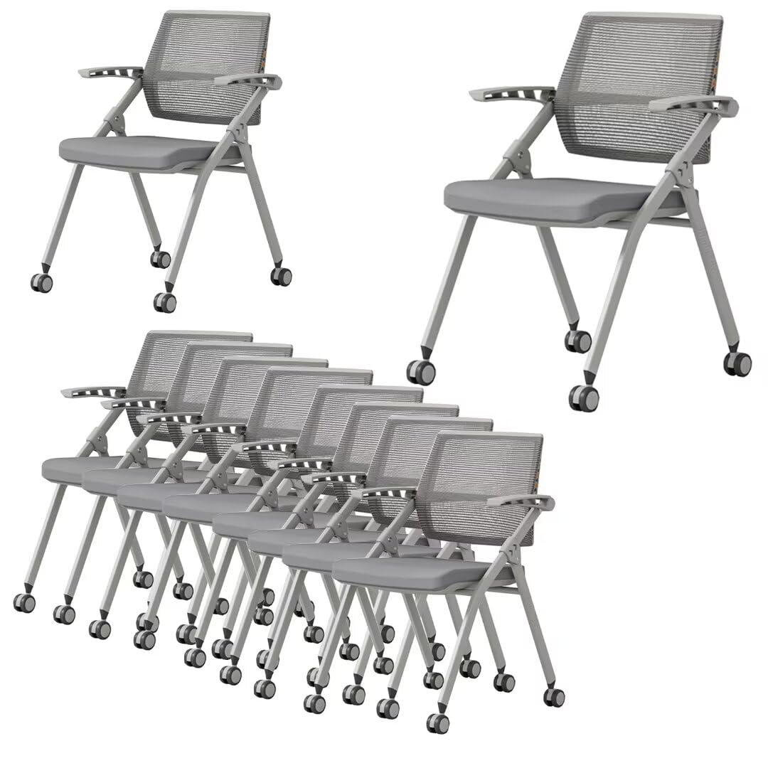 10 Pack Ergonomic Stackable Conference Room Paddle Chairs with Wheels and Arms for Meeting, Conference, Reception, Training Room Home Office Desk Folding Chairs Shenairx