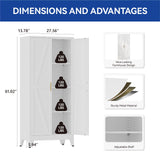 COFaR Metal Storage Cabinet, 61 in Tall Metal Cabinet with 3 Adjustable Shelves and Barn Doors, Farmhouse Accent Cupboard for Garage Kitchen Pantry Office Laundry, White 4 Tiers COFaR