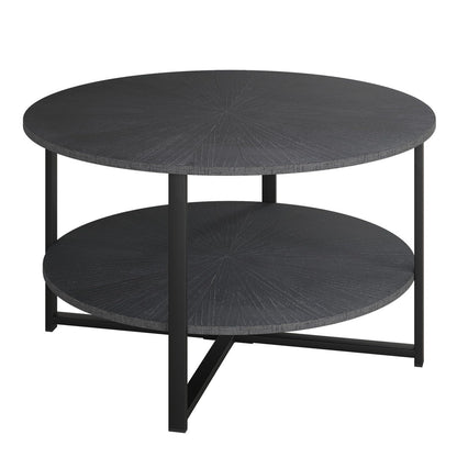 31.5" Coffee Tables for Living Room Small Coffee Table with Open Storage Shelf, 2-Tier Modern Circle Wood Center Table, Black