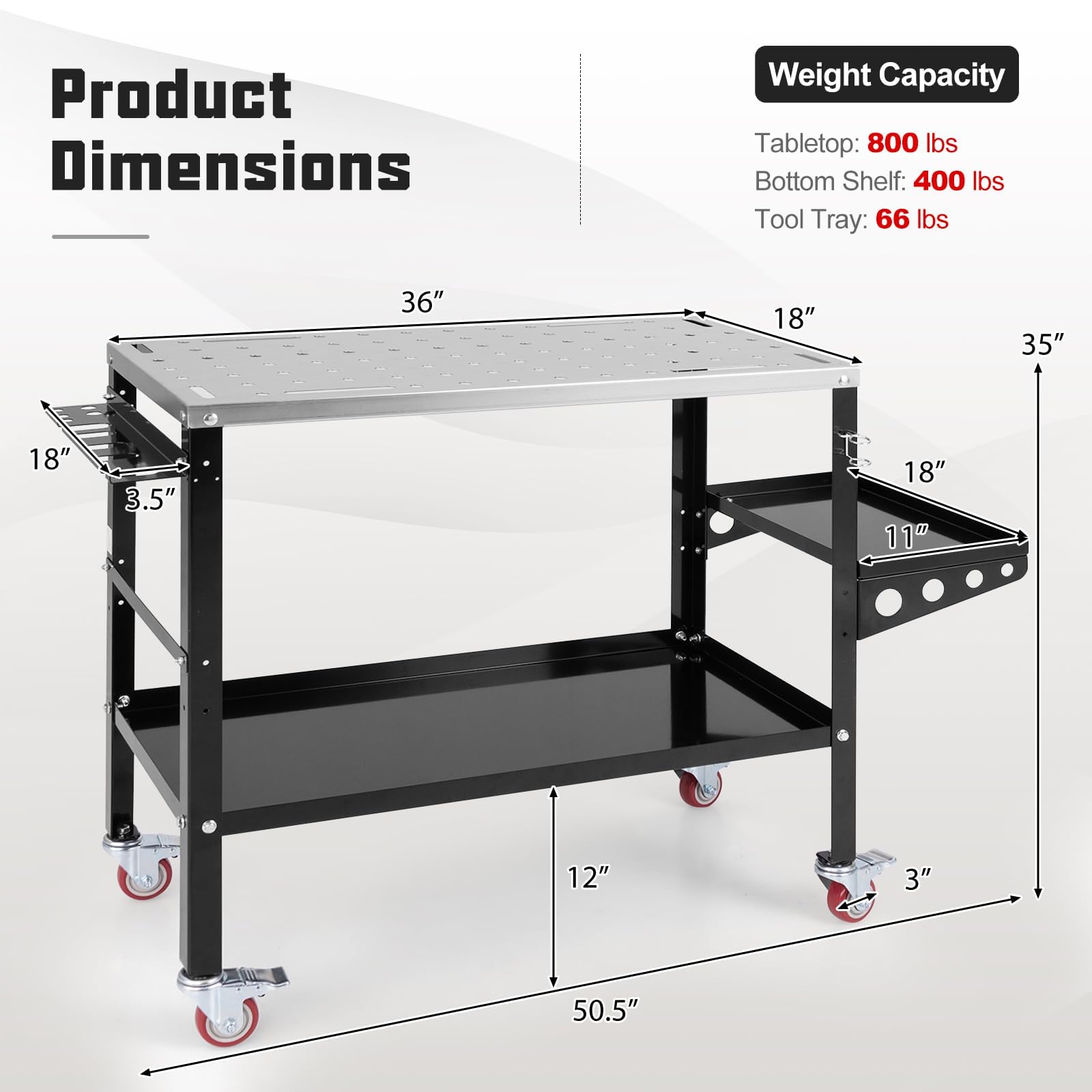 ERGOMASTER Rolling Welding Table, 36'' x 18'' Welding Table Top, 1200LBS Steel Welding Workbench Table with Wheels, 5/8’’ Holes, 8 Tool Slots, 2 Nozzle Holders, Welding Cart for Welding Sawin - WoodArtSupply