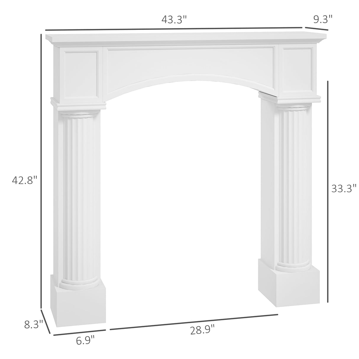 HOMCOM Modern Fireplace Mantel, Freestanding Fireplace Surround with Leg for Electric Fireplaces, 43.25" W x 42.75" H, White HOMCOM