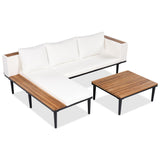 JIVOIT Acacia Wood Patio Furniture Set, Luxury Outdoor Conversation Sectional Sofa with Removable Cushions and Coffee Table, Side Table, L-Shaped Sofa Set for Backyard, Porch (Beige/17) JIVOIT