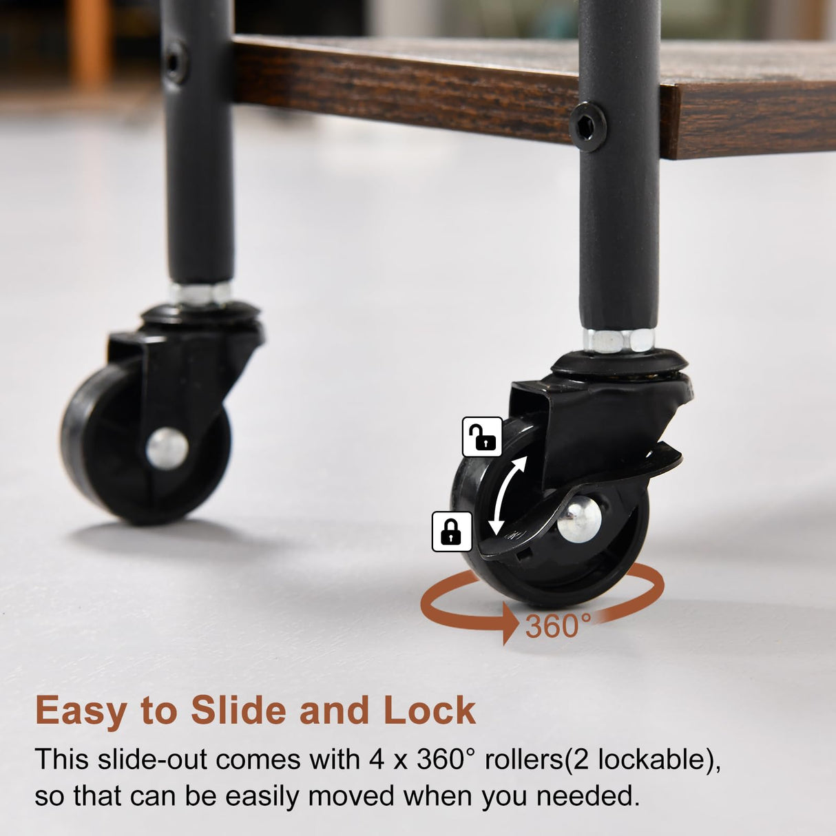 Slim Storage Cart, 4 Tier Rolling Utility Cart on Wheels, Narrow Shelving Unit Cart for Small Spaces in Kitchen, Dining Room, Bathroom, Laundry Room Rustic Brown and Black Asgolion