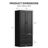 LIKIMIO Armoire Wardrobe Closet with 2 Doors and 2 Drawers 70" H x 28" W Wooden Bedroom Freestanding Wardrobe Combination for Hanging Clothes, Black LIKIMIO