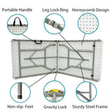 Go-Trio 6 Foot Folding Table 6ft Foldable Portable Plastic Tables for Party, Fold-in-Half Heavy Duty Table, 6’ Utility Dining Card Long Table, Indoor Outdoor Fold up for Picnic, Camping, White, Large Go-Trio