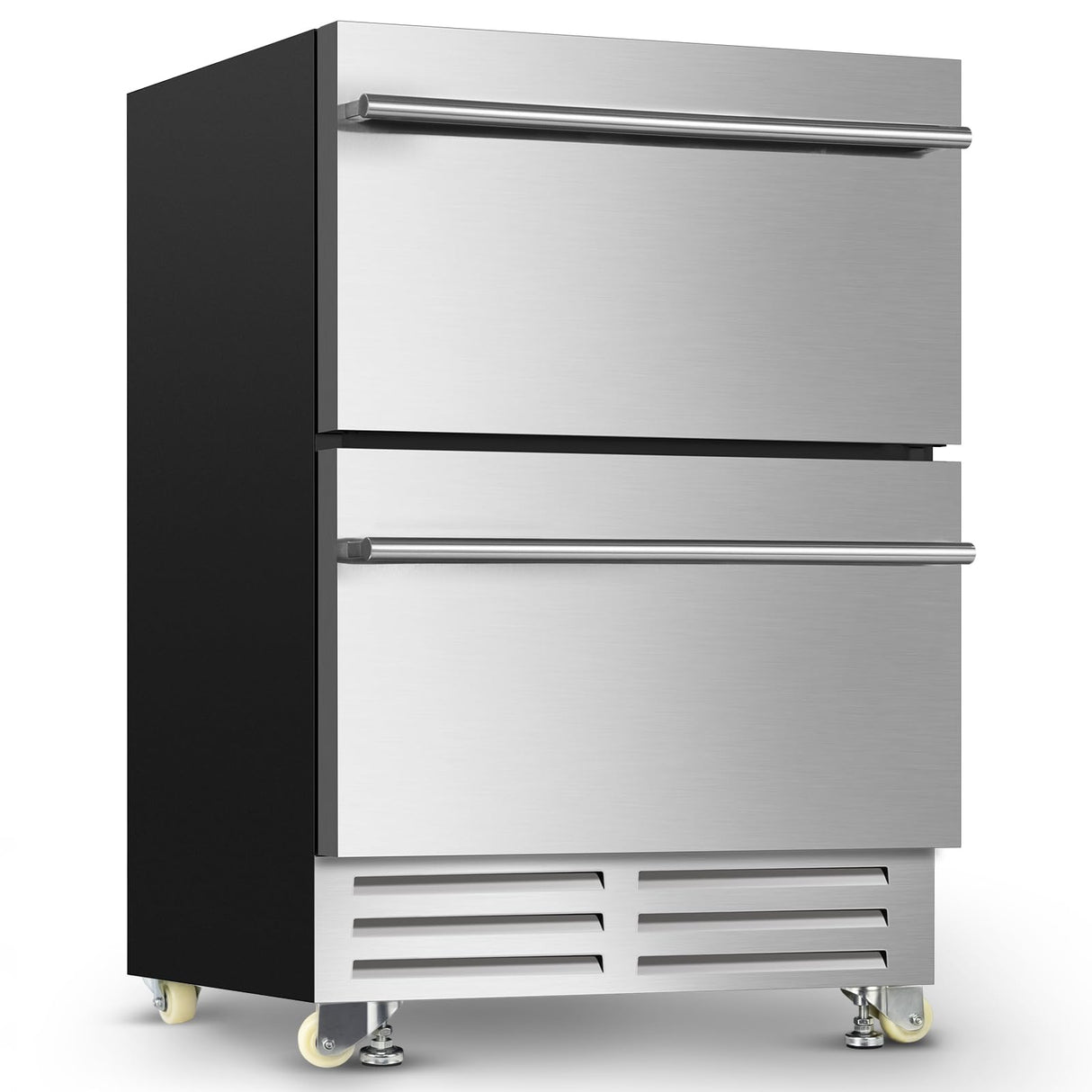 24 Inch Dual Drawer Fridge Under Counter, Stainless Steel Weather-Proof Design Outdoor Beverage Refrigerator for Patio, Freestanding or Built-In Installation, Ideal for Home and Commercial Use Velivi