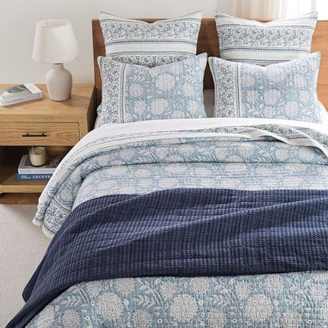 Levtex Home Adare Blue Reversible King/Cal King Quilt Set (106x92in) with 2 Pillow Shams (36x20in) - Floral Bedding - Blue White - Cotton King Size Quilt Bedding Set - Lightweight, Soft, Pre-Washed Levtex Home
