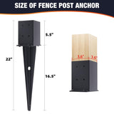4 Pcs 4"x4" Fence Post Anchor,（Inner Size 3.6"x3.6"） Heavy Duty Fence Post Anchor Ground Spike 22" with Black Powder-Coated Outdoor Support Deck,Fence,Porch,Railing,Mailbox.. XIHUWZ