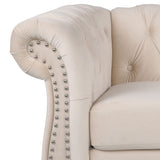 RARZOE Chesterfield Classic Sofa, Mordern 3 Seater Velvet Sofa Couch, Tufted Back Chesterfield Settee Sofas with Nailhead Trim Scroll Arms for Living Room Apartment(Beige) RARZOE