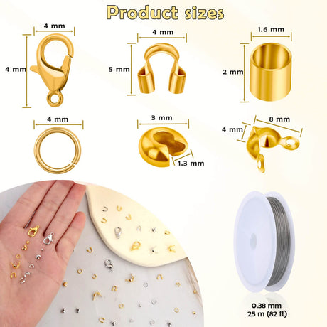 1200 Pcs Crimp Beads Kit for Jewelry Making, Acejoz Crimp Beads, Crimp Covers, Crimp Tubes and Wire Guardians, Lobster Clasps, Jump Rings, Crimping Pliers and Beading Wire for Jewelry Making Acejoz