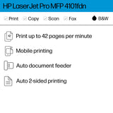 HP LaserJet Pro MFP 4101fdn Printer, Print, scan, copy, fax, Fast speeds, Easy setup, Mobile printing, Advanced security, Best for small teams, Ethernet/USB only HP