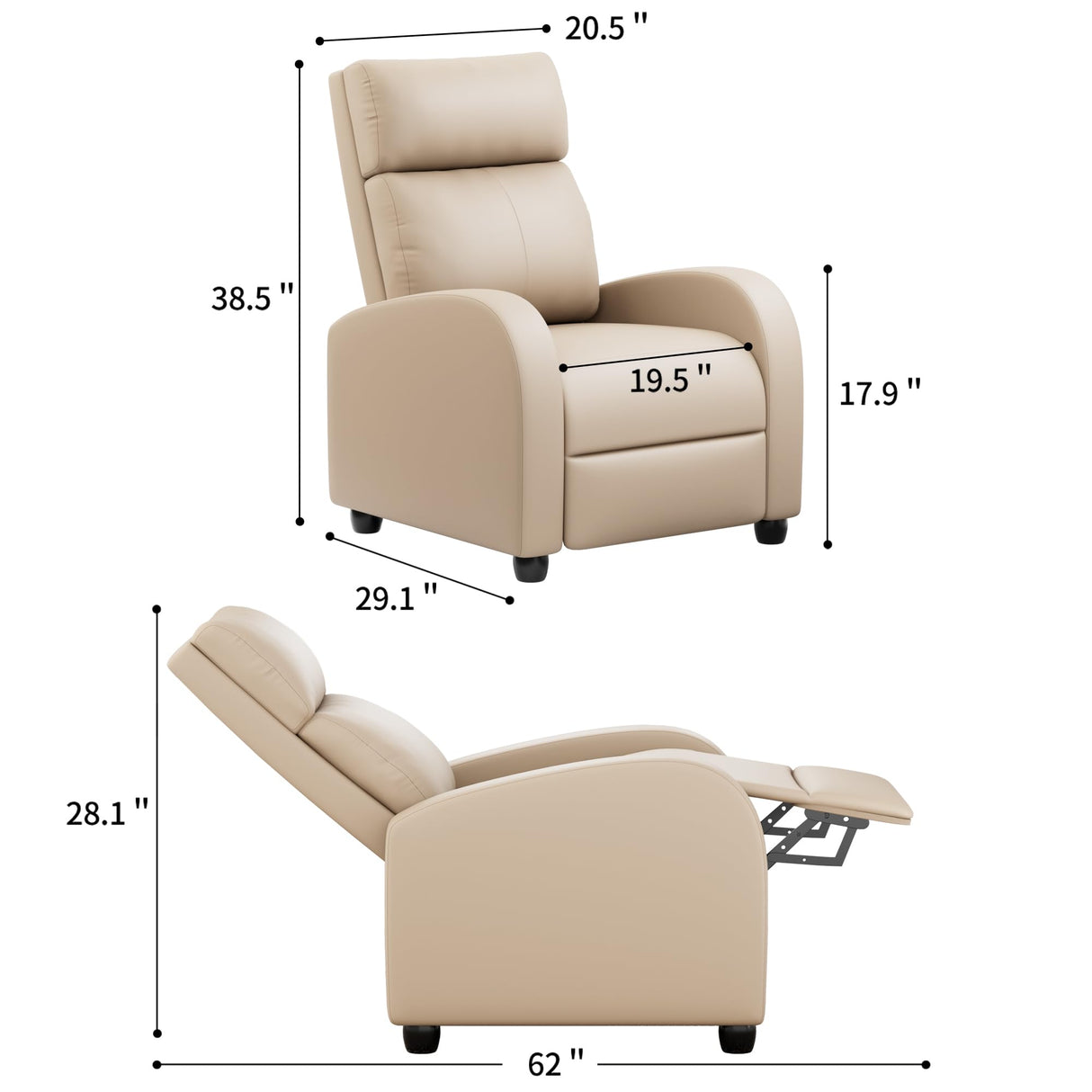JUMMICO Recliner Chair Adjustable Home Theater Single Recliner Sofa Furniture with Thick Seat Cushion and Backrest Modern Living Room Recliners (Leather, Beige) JUMMICO