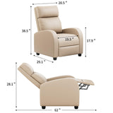 JUMMICO Recliner Chair Adjustable Home Theater Single Recliner Sofa Furniture with Thick Seat Cushion and Backrest Modern Living Room Recliners (Leather, Beige) JUMMICO