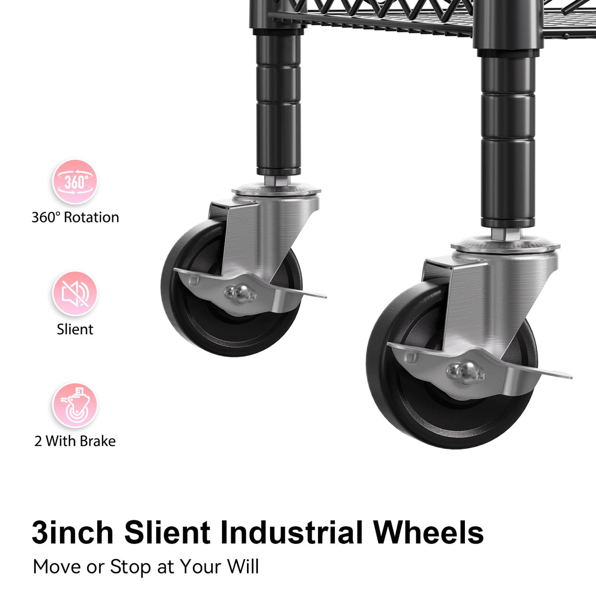 WDT 3 Tier Rolling Carts with Wheels, Heavy Duty Rolling Utility Cart with Wood Tabletop, Commercial Grade Metal Cart with Handle and Hooks, NSF Storage Serving Carts for Kitchen Island, Wood+Metal WDT