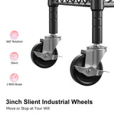 WDT 3 Tier Rolling Carts with Wheels, Heavy Duty Rolling Utility Cart with Wood Tabletop, Commercial Grade Metal Cart with Handle and Hooks, NSF Storage Serving Carts for Kitchen Island, Wood+Metal WDT