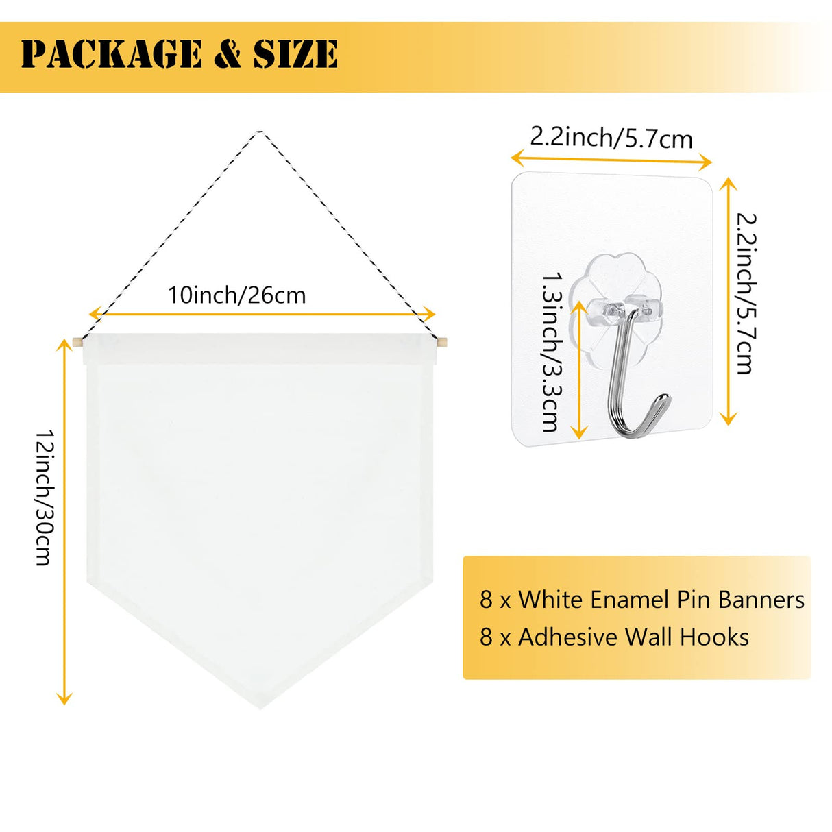 FVIEXE 8PCS Canvas Banner Blank, White Canvas Banners with Wooden Dowel, Enamel Pin Wall Display Banner Holder for Enamel Pins Lapels Badges Buttons Patches Collection, 26 x 30cm FVIEXE