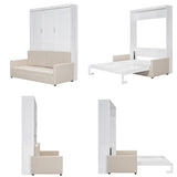 Merax Queen Size Murphy Bed, Foldable Cube Cabinet Platform Bedframe with Sofa, Wooden Slat Support for Guest Room, Study, Office, White Merax