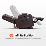 MCombo Medium Lay Flat Dual Motor Power Lift Recliner Chair Sofa with Massage and Heat for Elderly People, Infinite Position, Faux Leather 7679 (Dark Brown, Medium) MCombo