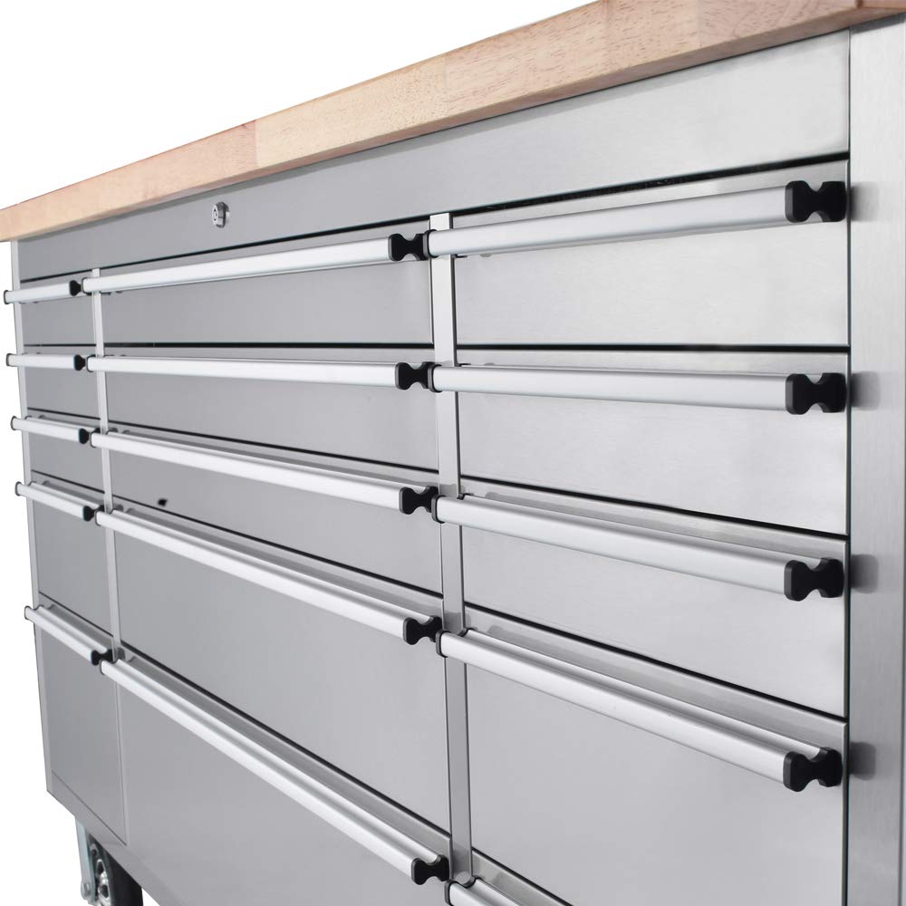 UYRIE 72-inch Stainless steel Rolling Tool Chest with 15 Drawers, Mobile Workbench, Assembled Large Tool Box Lockable Storage Cabinet with Wheels for Garage Workshop (72'' w/15 drawers) - WoodArtSupply