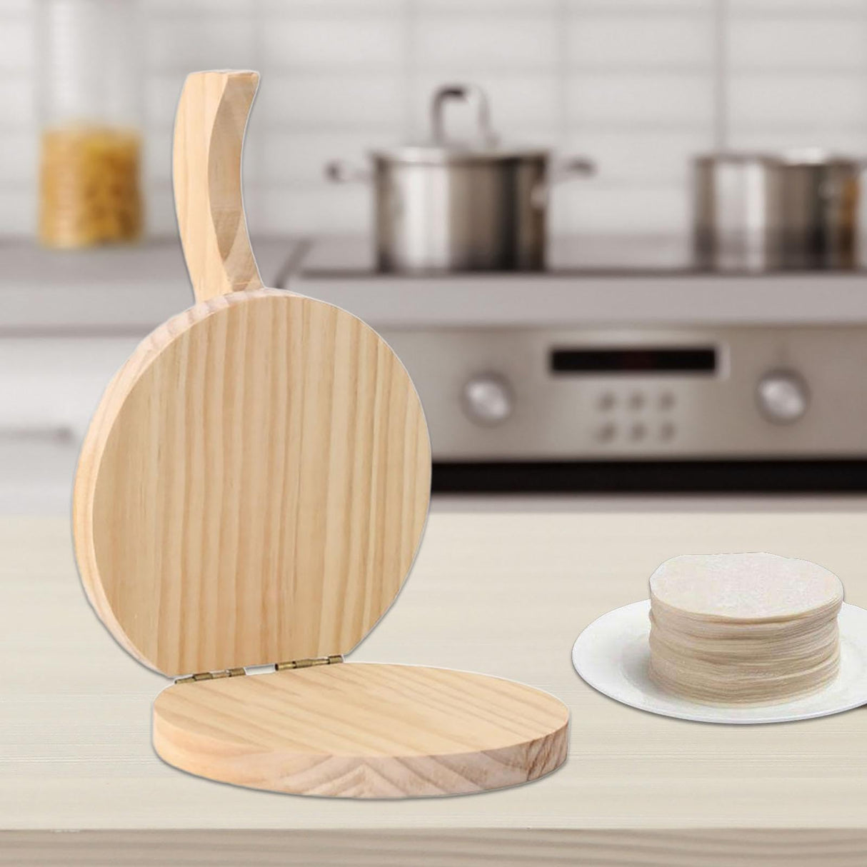 5 Inch Round Wooden Tortilla Press Maker Hardwood Mexican Tortillera Presser,Wood Flour Tortilla Press for Homemade Mexican Tortillas, Roti, Burritos, Taco - Shiny Wood Leefasy