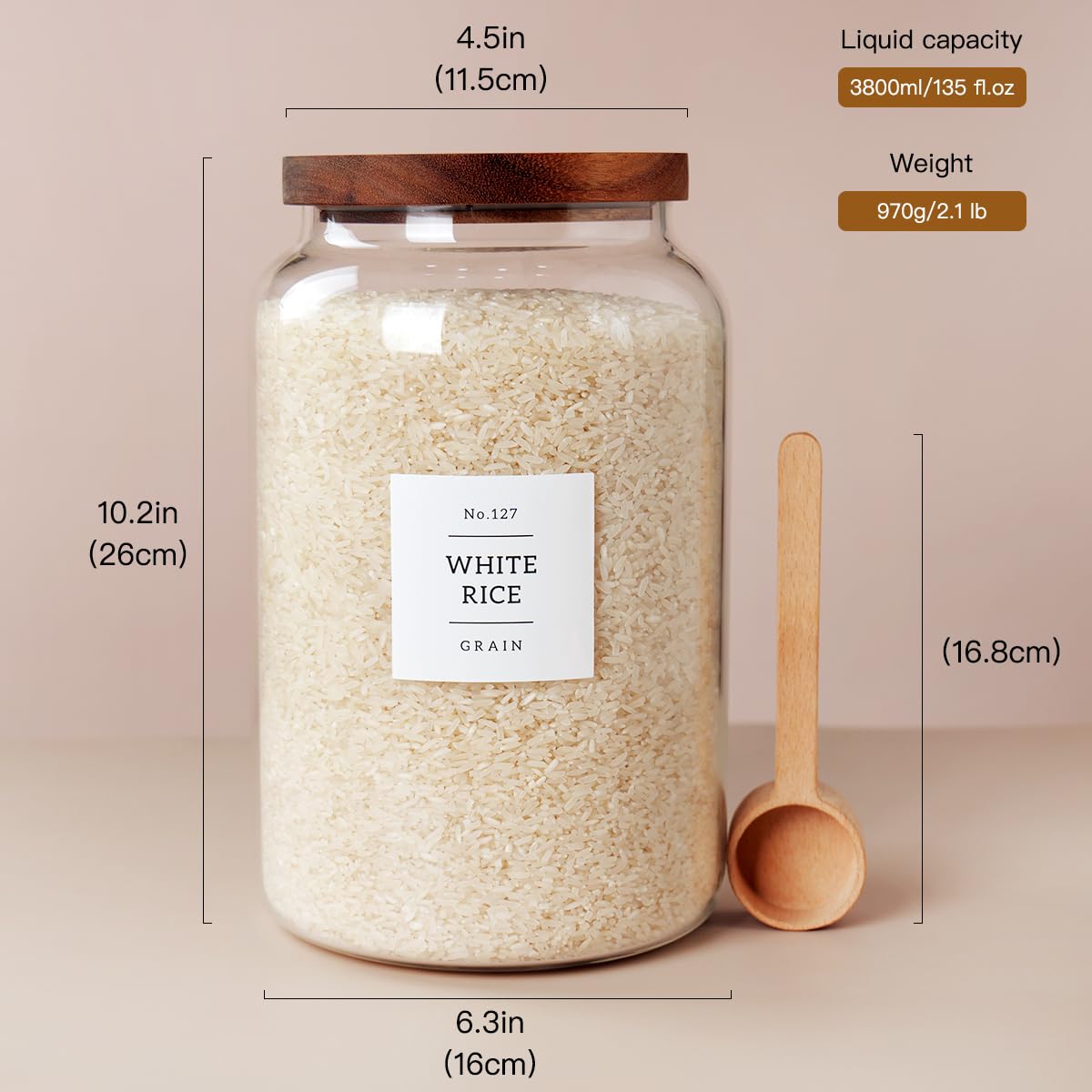 CZSZYGHBAO 2 PCS Large Glass Jar with Airtight Lid, Glass Food Storage Jars for Tea,Spice,Cereal, Egg,Flour,Coffee and More(1 gallon/4000 ml) CZSZYGHBAO