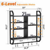 Nidouillet Gaming Floating Shelves, Large LED Wall Mounted Display Shelf, Adjustable Hanging Pipe Shelf Bookshelf with Lights 6 Hooks for Game Living Room Bedroom Coffee Bar Kitchen Decor Black Nidouillet