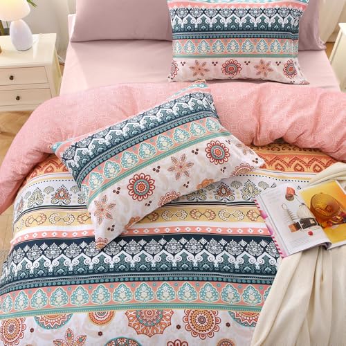 MUXHOMO Bed in a Bag Queen 7 Pieces, Queen Comforter Set Reversible Bohemian Botanical Flowers Design, Ultra Soft & Breathable Bedding Sets with Comforter, Sheets, Pillowcases & Shams MUXHOMO
