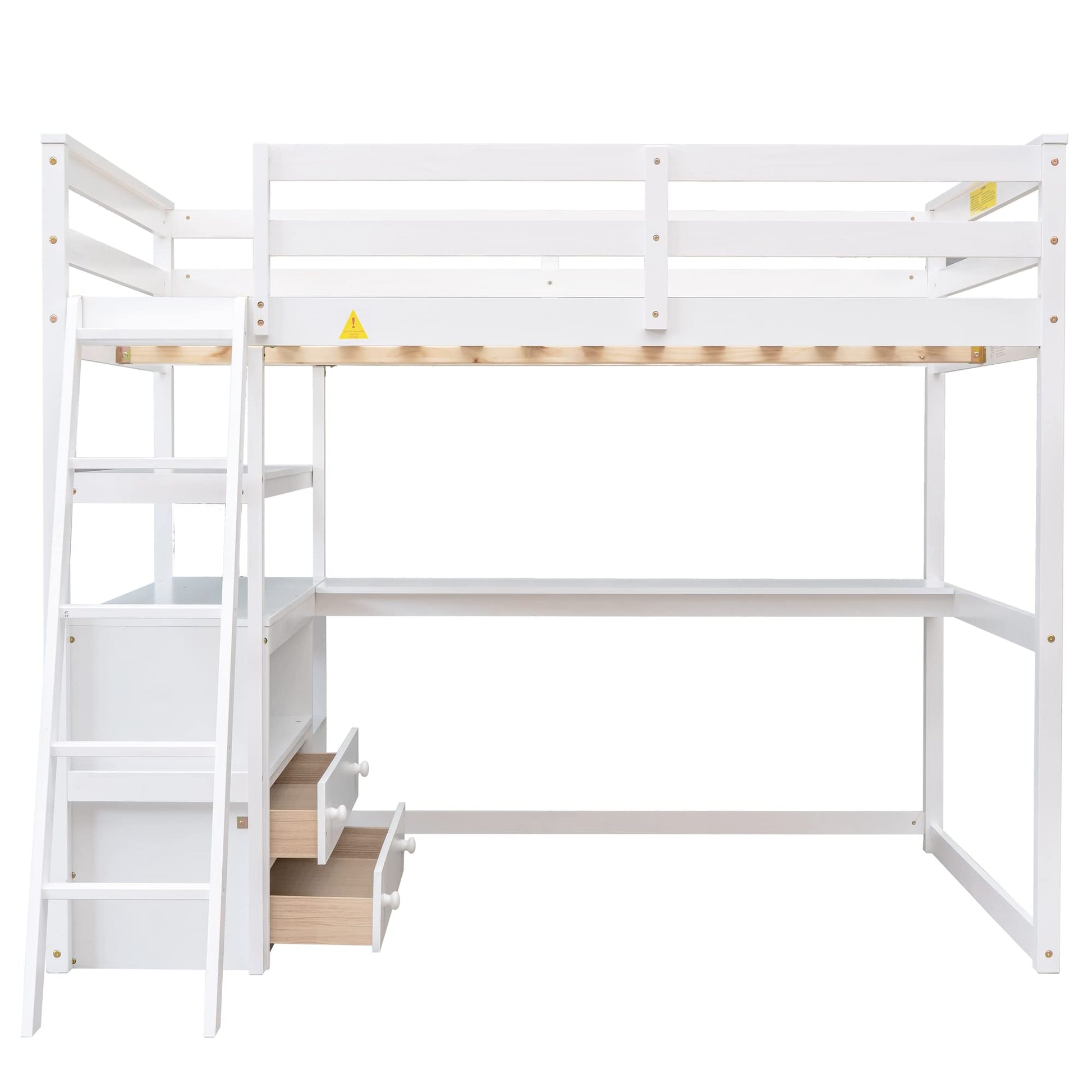 Harper & Bright Designs White Full Size Loft Bed with Desk, Shelves and Two Drawers for Kids and Teens - WoodArtSupply