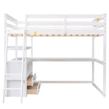 Full Loft Bed with Desk and Storage Drawers by Harper & Bright Designs - Solid Wood Frame in White for Kids, Teens, and Adults Harper & Bright Designs