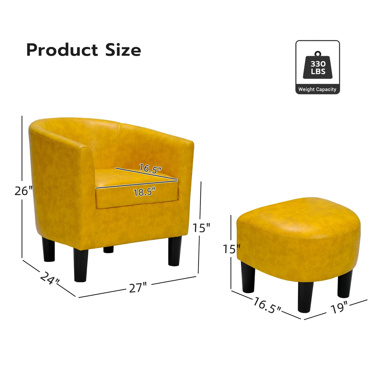 INZOY Modern Accent Chair with Ottoman for Small Space, Club Chair with Ottoman Set, Comfy PU Leather Barrel Reading Chairs for Living Room Bedroom, Round Reading Chair with Foot Rest, Yellow INZOY