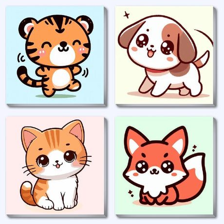 4 Pack Paint by Number Kit for Adults with Framed, Cute Dog Cat Tiger Cartoon Animals Paint by Numbers Kit for Beginners, DIY Painting by Numbers on Canvas Arts and Crafts for Wall Decor Gift 8x8Inch Generic