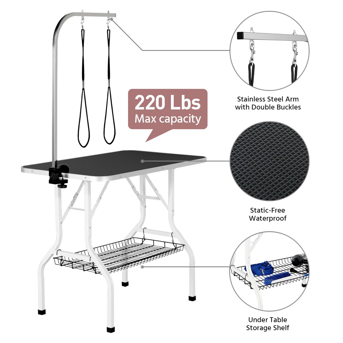 Yaheetech Professional 36-inch Foldable Pet Grooming Table with Arm & Noose & Mesh Tray, Maximum Capacity Up to 220lbs Yaheetech