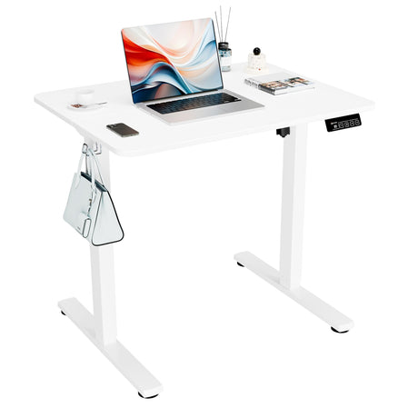 ERGOMAKER Electric Standing Desk, 31.5" x 23.6" Height Adjustable Sit Stand Desk with Splice Board for Home Office, Computer Desk Memory Preset (White Frame, White Desktop) ERGOMAKER