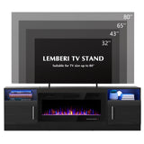 LEMBERI Fireplace tv Stand with 36 inch Fireplace Up to 80" TVs,LED Light Entertainment Center and Storage, 70" Modern Wood Media TV Console with Highlight Cabinet for Living Room (Black) LEMBERI