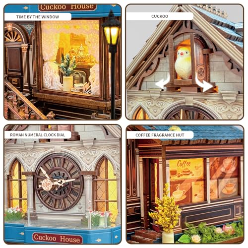 UFLJPKS Book Nook Kit for Adults and Teens, DIY Miniature House Kit with Led Light, 3D Wooden Puzzles for Adults, Wood Gifts for Family and Friends(Cuckoo House)