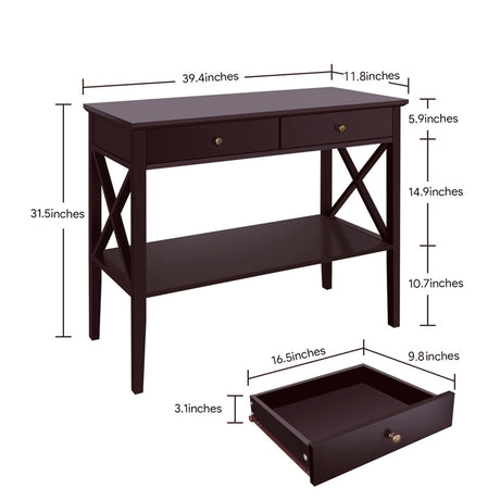 ChooChoo Console Table with Drawers, Narrow Wood Accent Sofa Table Entryway Table with Storage Shelf for Entryway, Front Hall, Hallway, Living Room, Espresso ChooChoo