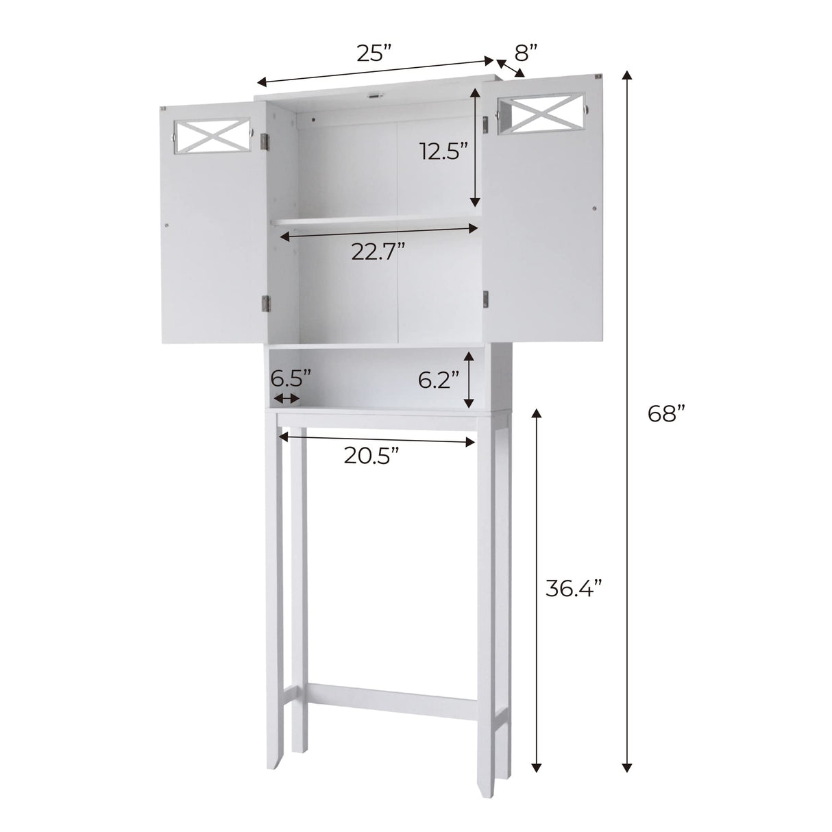 Teamson Home Dawson Wooden 2-Door Bathroom Etagere Over The Toilet Space Saver Cabinet with Interior Adjustable Shelf and Open Shelf, White with Chrome Knobs Teamson Home