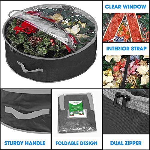Primode Christmas Wreath Storage Bag 48" with Clear Window | Extra Large Garland Xmas Wreath Container | Durable 600D Oxford Material | XL Huge 48” Holiday Wreath Bags Box (Black) Primode