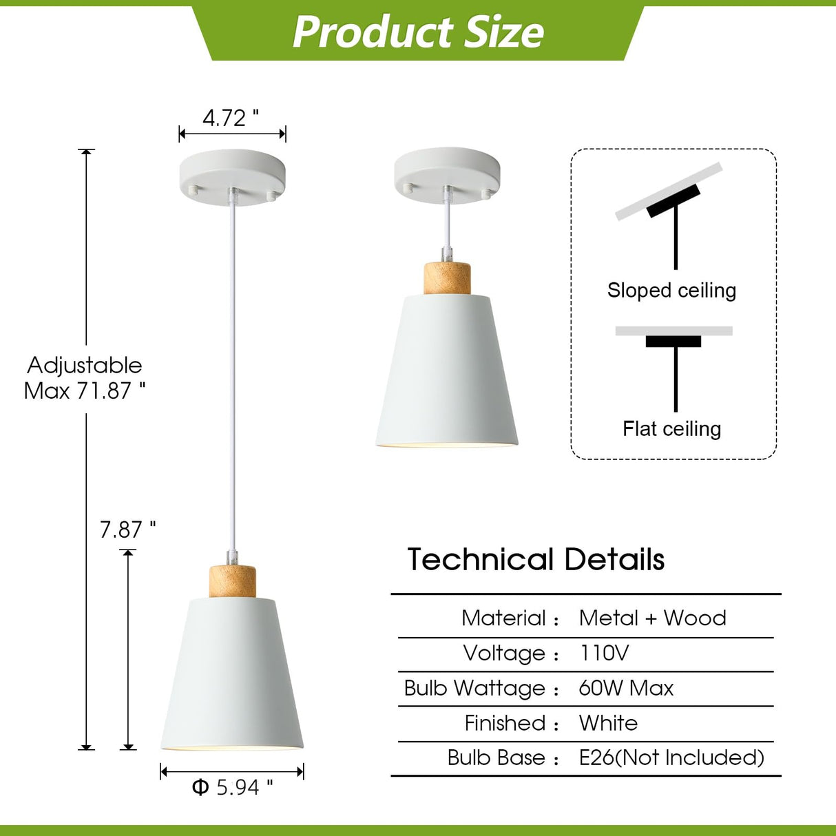 LAMKNVS Mini Pendant Light Fixtures White Wood Pendant Lighting for Kitchen Island 7.87in Cone Modern Ceiling Hanging Lights Hollow Shade Nordic Island Light for Counter, Bar, Hallway LAMKNVS