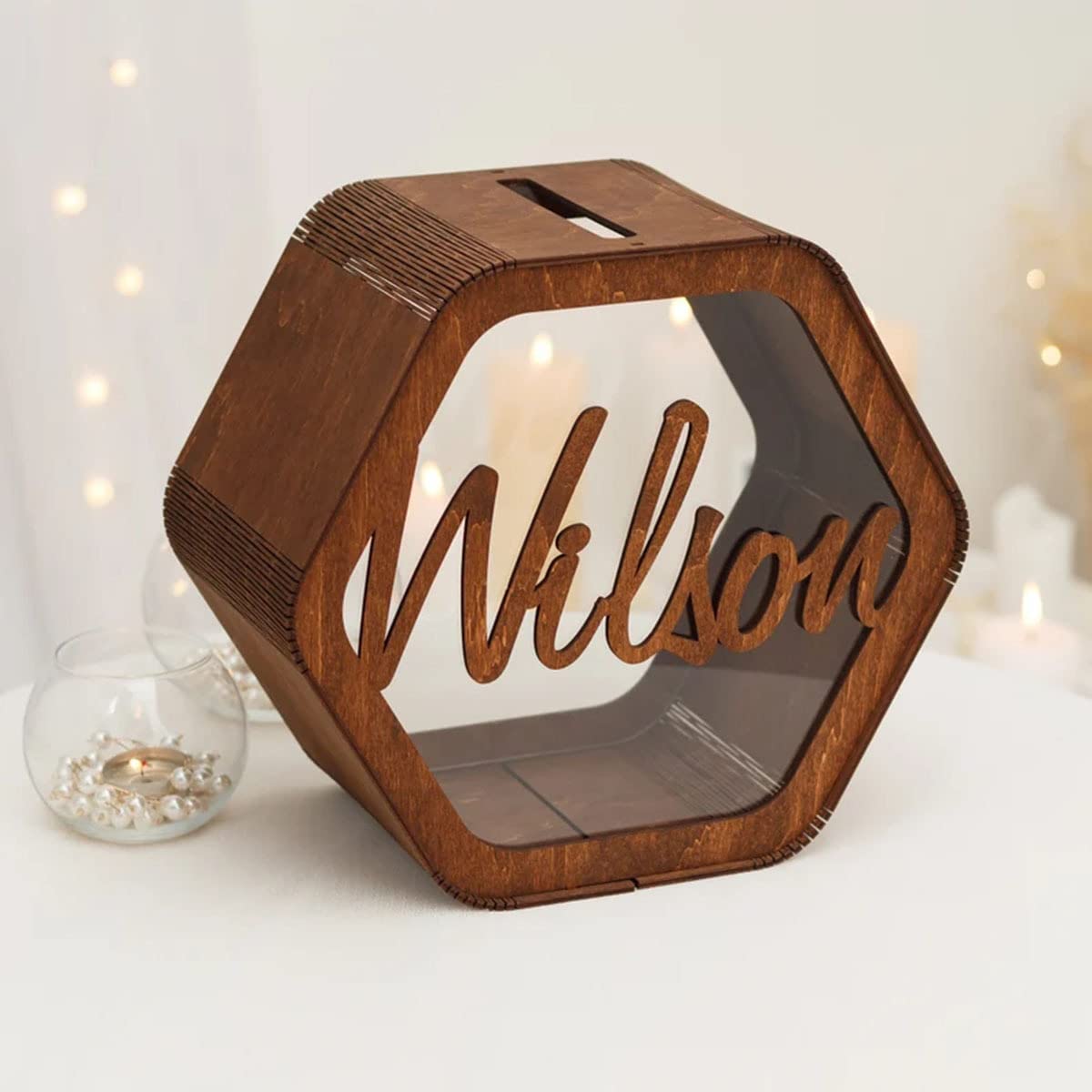 lmllml Personalized Wedding Card Box Rustic Wood Card Box for Wedding Reception Deco, Custom Wooden Memory Box Carving Name and Date, Large 11.9x11x6.3, Wood Brown - WoodArtSupply