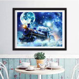 pigpigboss Moon Train Diamond Painting Kits, 5D Full Drill Big Moon and Train Diamond Art for Adult Beginner Home Office Wall Decor (15.7 x 11.8 inches) pigpigboss