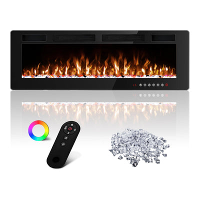 Tornivk 50 Inch Electric Fireplace Inserts Ultra-Thin Freestanding 750/1500W Electric Fireplace Heater Wall Mounted or Recessed Fireplace Electric with Adjustable Multicolor Flame,Timer