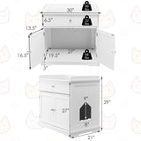PETSITE Cat Litter Box Enclosure, Large Cat Washroom End Table with Drawer & 2 Doors, Wooden Cat House Storage Cabinet, Hidden Litter Box Furniture, White PETSITE