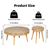 RUSTOWN 2-Piece Farmhouse Coffee Table, Modern Rustic Sofa Side Tea Tables, Solid Wood Finish with Crafted Rattan Side and End Table Sets for Living Room (Natural) RUSTOWN