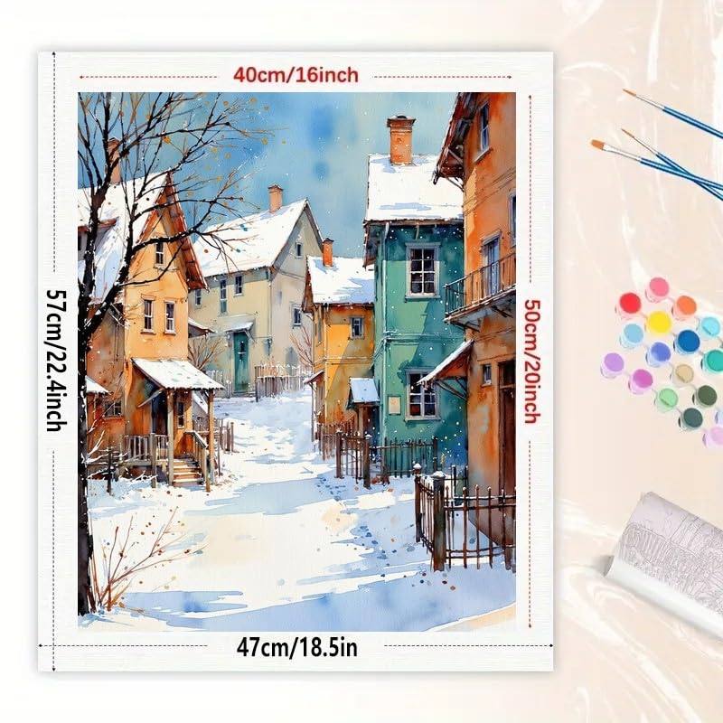 Winter Village Paint by Numbers Kit for Adults - DIY Snowy Houses and Street Scene Painting on Canvas 16x20 Inch, Acrylic Paint Set, Suitable for Beginners, Art for Home Decoration or Gifts DecorFriday