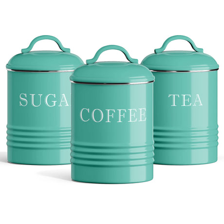 Barnyard Designs Canister Sets for Kitchen Counter, Vintage Kitchen Canisters, Country Rustic Farmhouse Decor Coffee Tea Sugar Container Set, Metal (Turquoise) Barnyard Designs