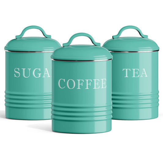 Barnyard Designs Canister Sets for Kitchen Counter, Vintage Kitchen Canisters, Country Rustic Farmhouse Decor Coffee Tea Sugar Container Set, Metal (Turquoise)