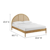 Modway Odette Arched Queen Platform Bed in Oak with Rattan Cane Headboard – Wooden Queen Half Moon Bed Frame – Mid-Century Modern Queen Size Platform Bed Frame Modway