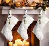 AOGU 3 Pack 18 Inch Snowy White Christmas Stockings Faux Fur Xmas Christmas Stockings Hanging Ornaments Candy Gift Bags for Christmas Decorations AOGU