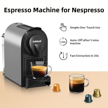 CHULUX Bafè-Pro Espresso Machine, Mini Espresso Machine for Nespresso Original Capsules, Single Serve Coffee Machine for Home Espresso & Lungo Maker, Italian ODE 20 Bar Pump, Metallic Gray